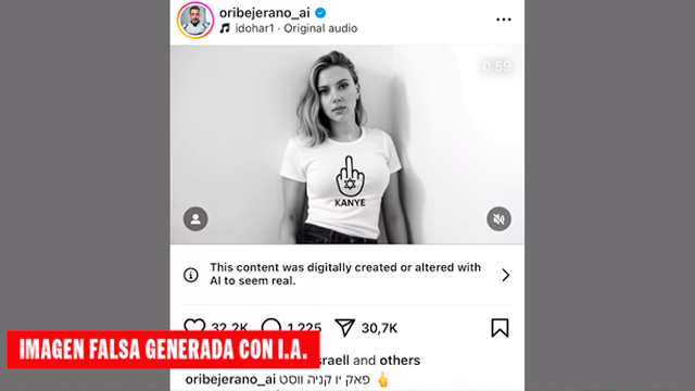 Publicación de Instagram del vídeo generado con IA de Scarlett Johansson y otros famosos.