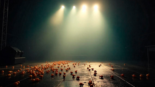 Escenario Vacío con uvas en el piso